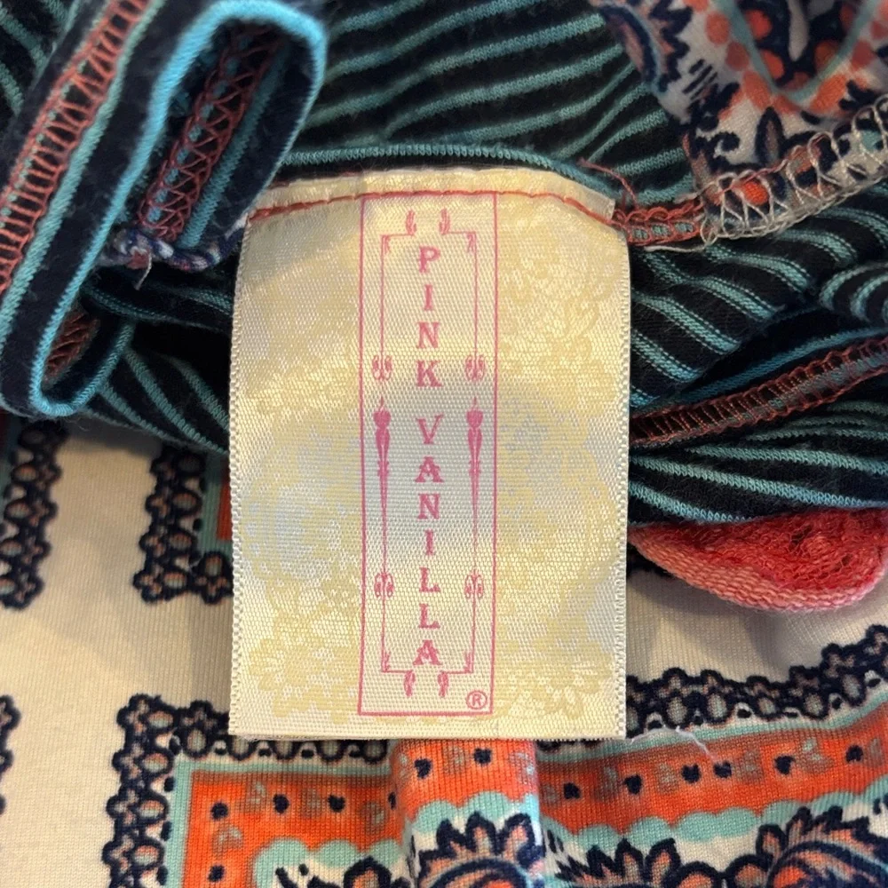 PinkVanilla Teal and Patterned Kids Dress with Red Floral Detail